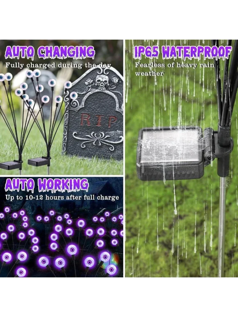 10-Pack Solar Scary Eyeball Lights for Halloween Outdoor Decorations - 80 LEDs